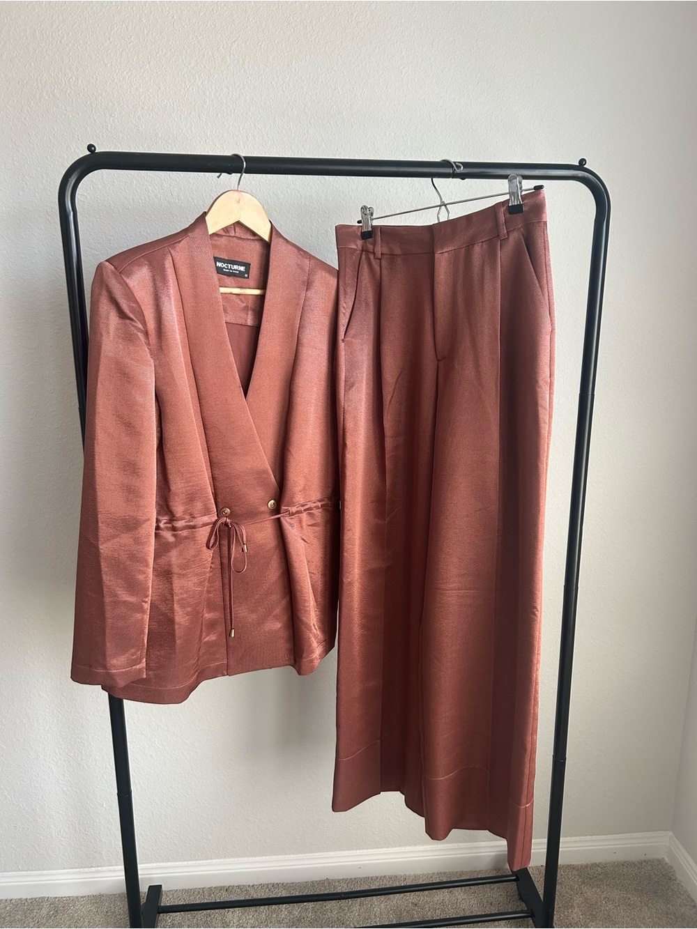 Rust Satin Blazer & Wide Leg Pants Set